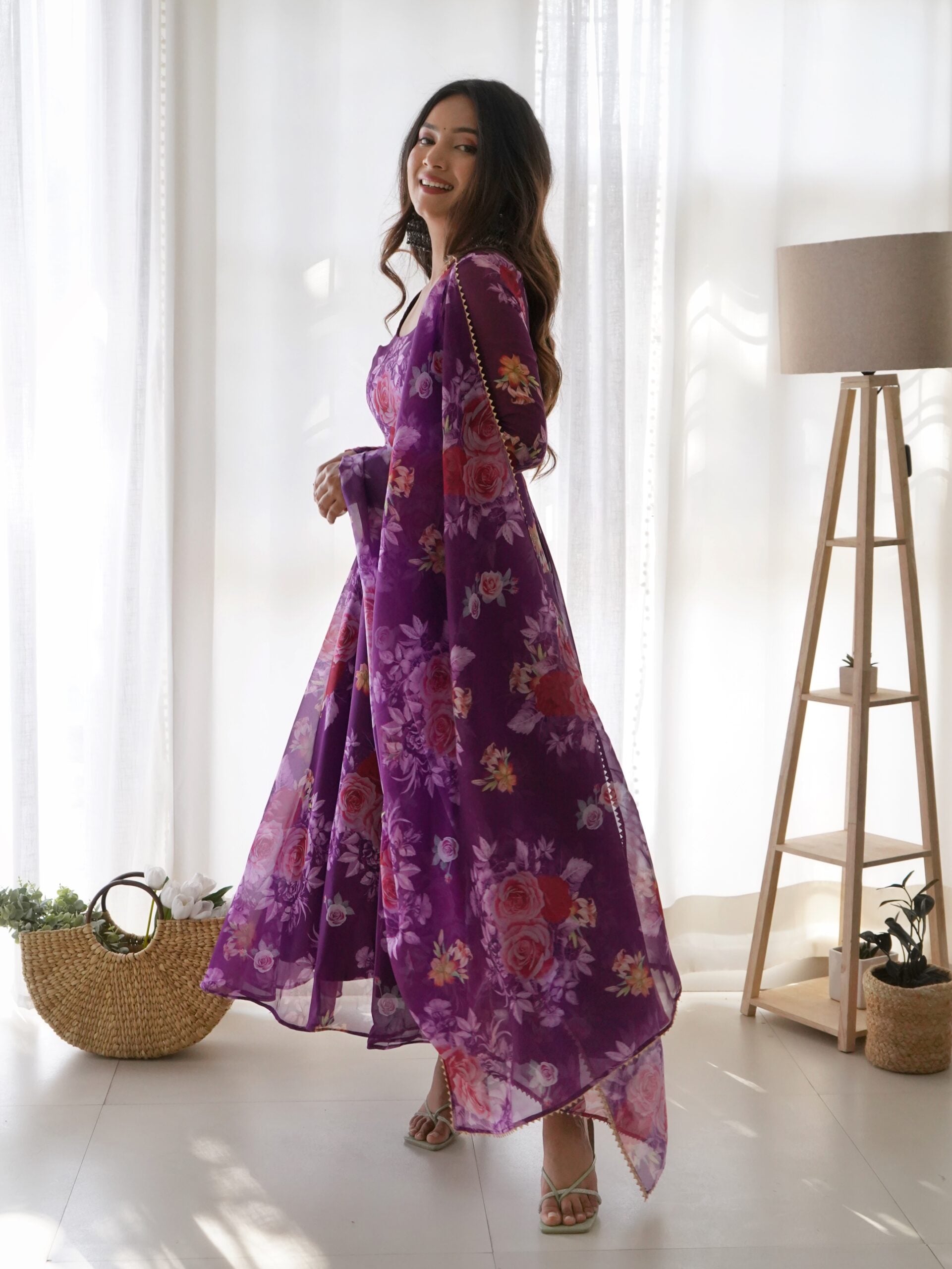 Gulzaar-e-Purple Elegance Tabby Organza Anarkali