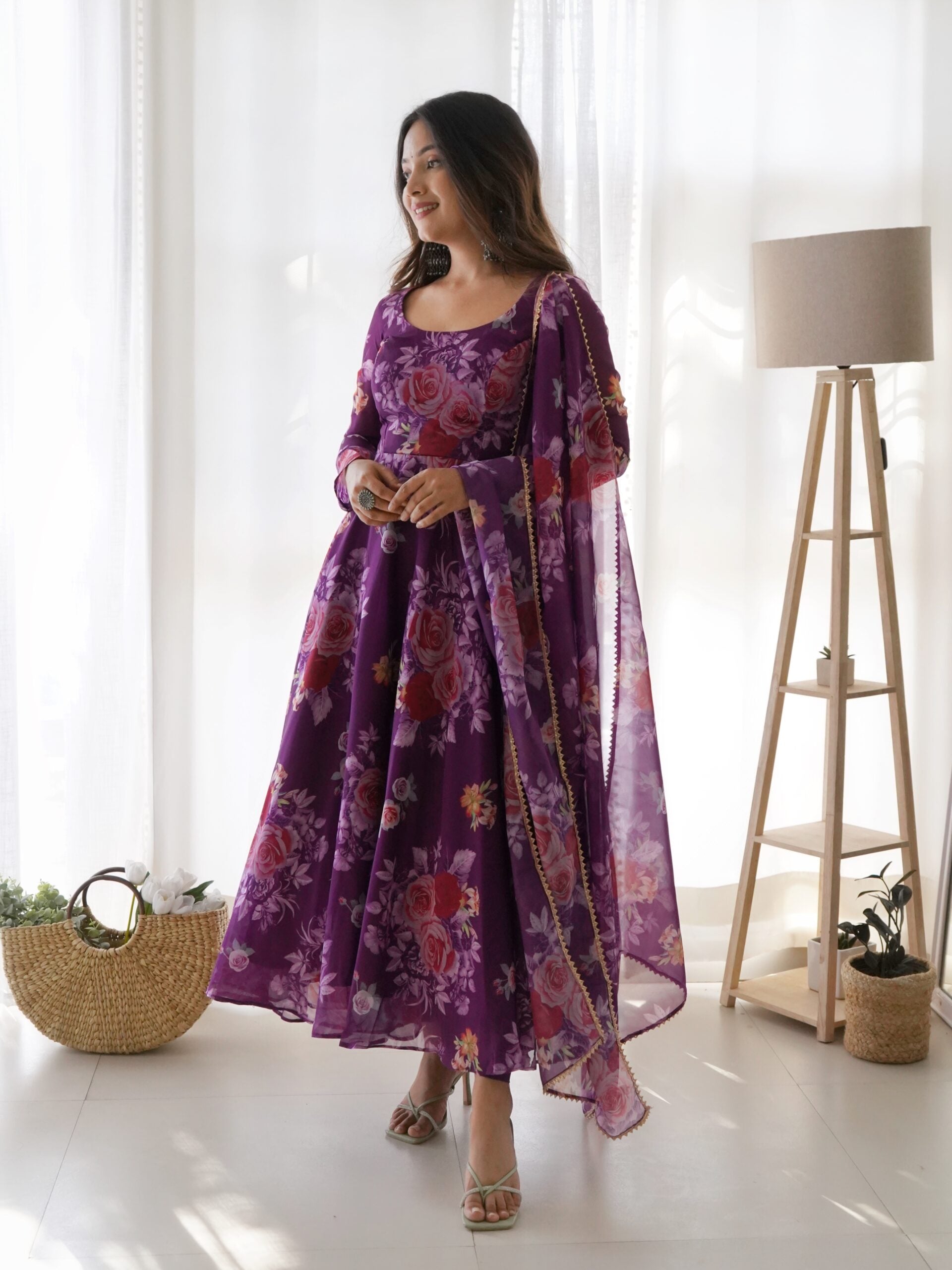 Gulzaar-e-Purple Elegance Tabby Organza Anarkali