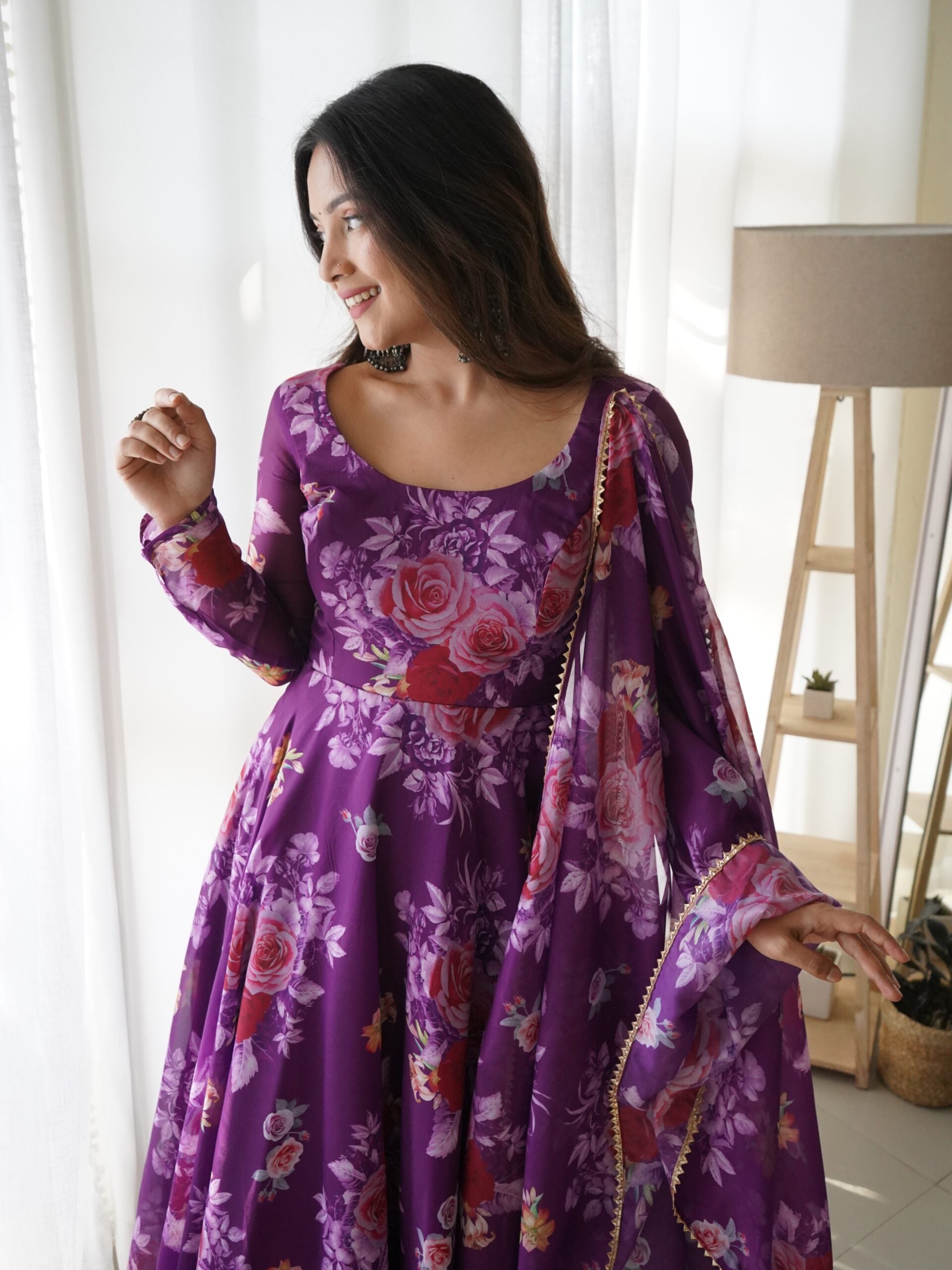 Gulzaar-e-Purple Elegance Tabby Organza Anarkali