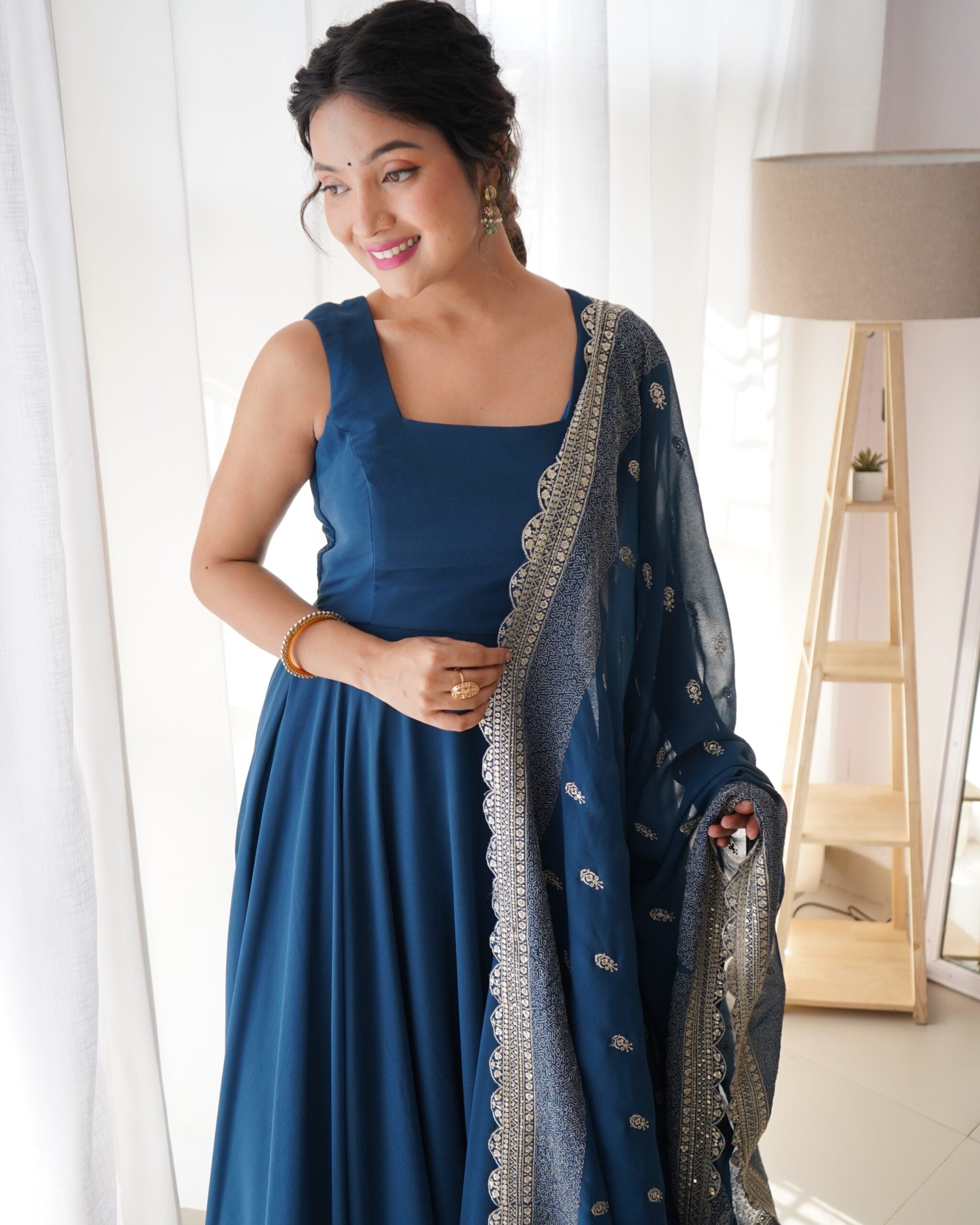 Sapphire Sky The Exquisite Fox Georgette Flair Gown & Embroidered Dupatta Ensemble