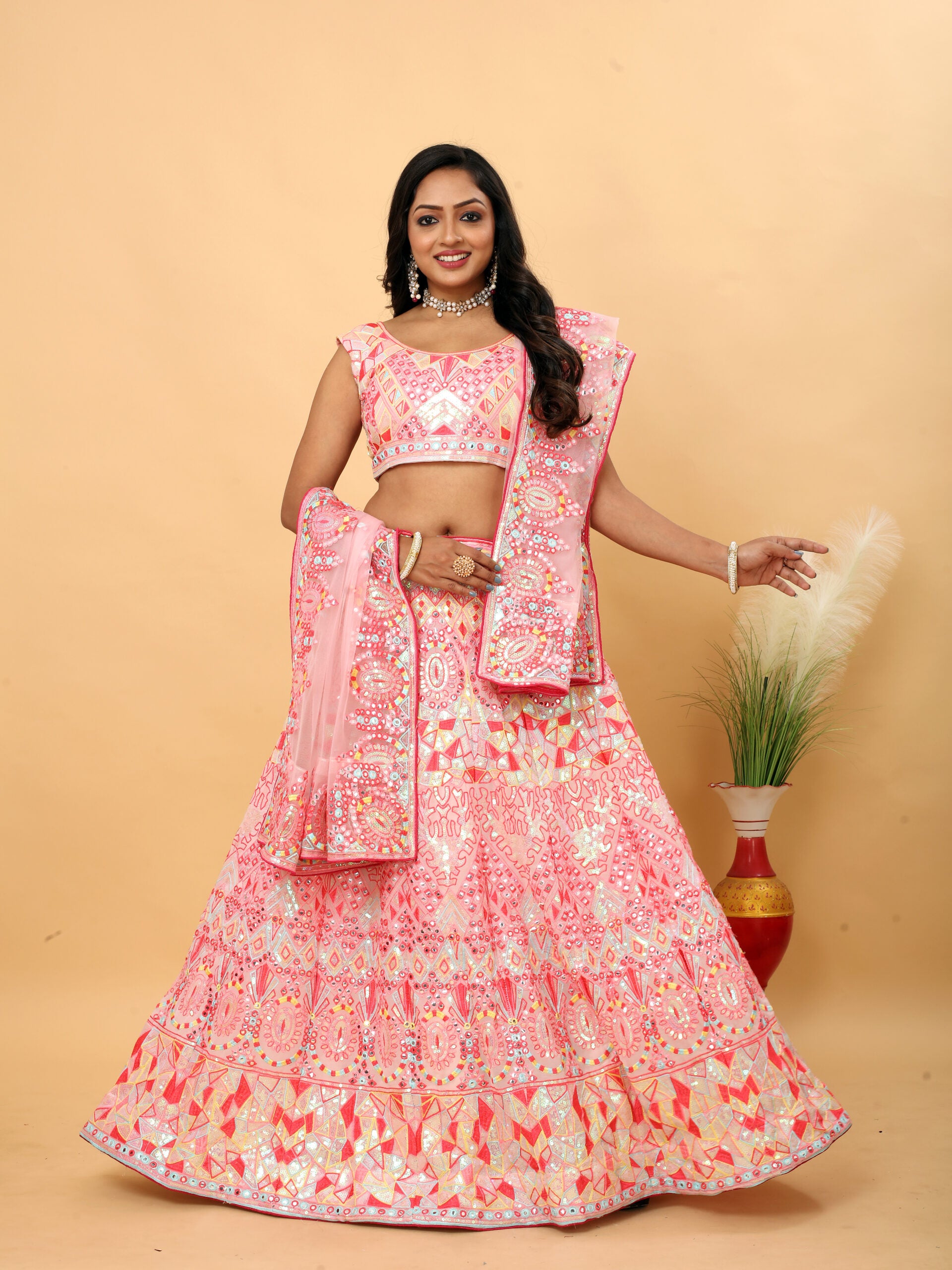 Rosé Radiance Georgette Embellished Beautiful Lehengha Choli