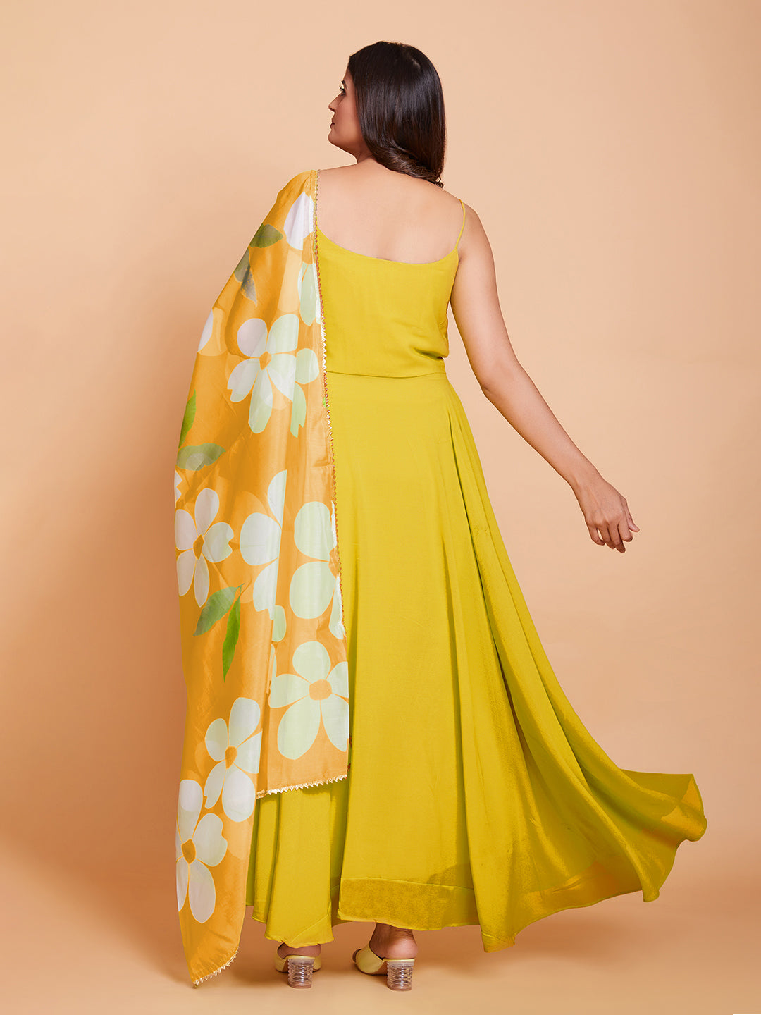 Honeydew Harmony Fully Flared Georgette Gown