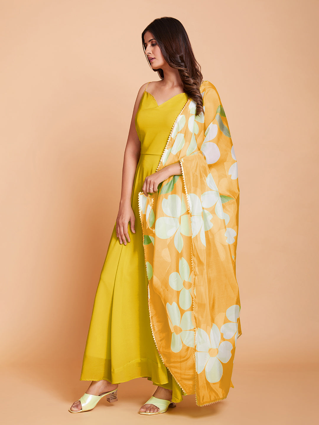 Honeydew Harmony Fully Flared Georgette Gown