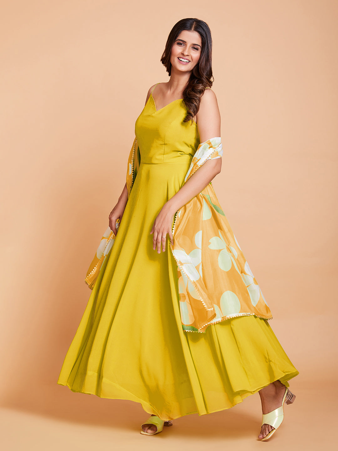 Honeydew Harmony Fully Flared Georgette Gown