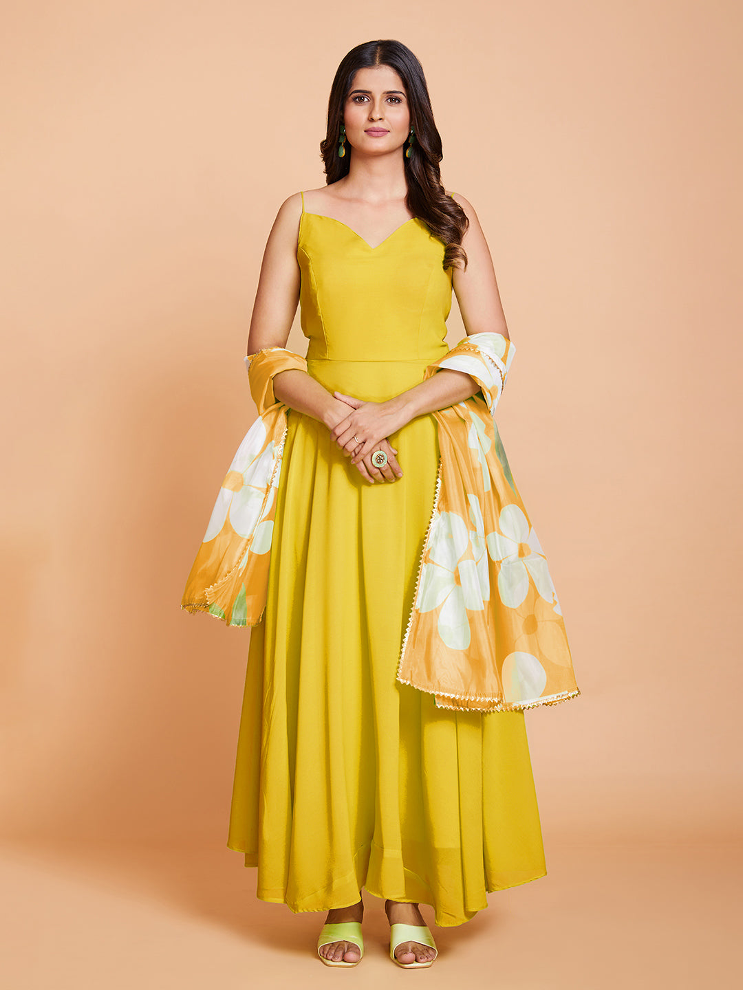 Honeydew Harmony Fully Flared Georgette Gown