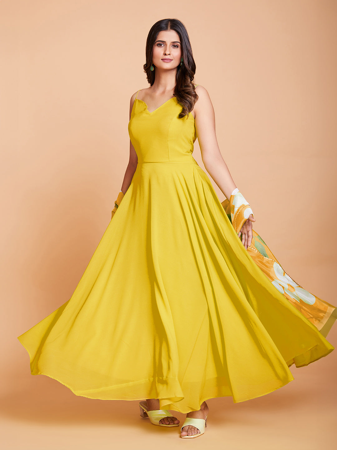 Honeydew Harmony Fully Flared Georgette Gown