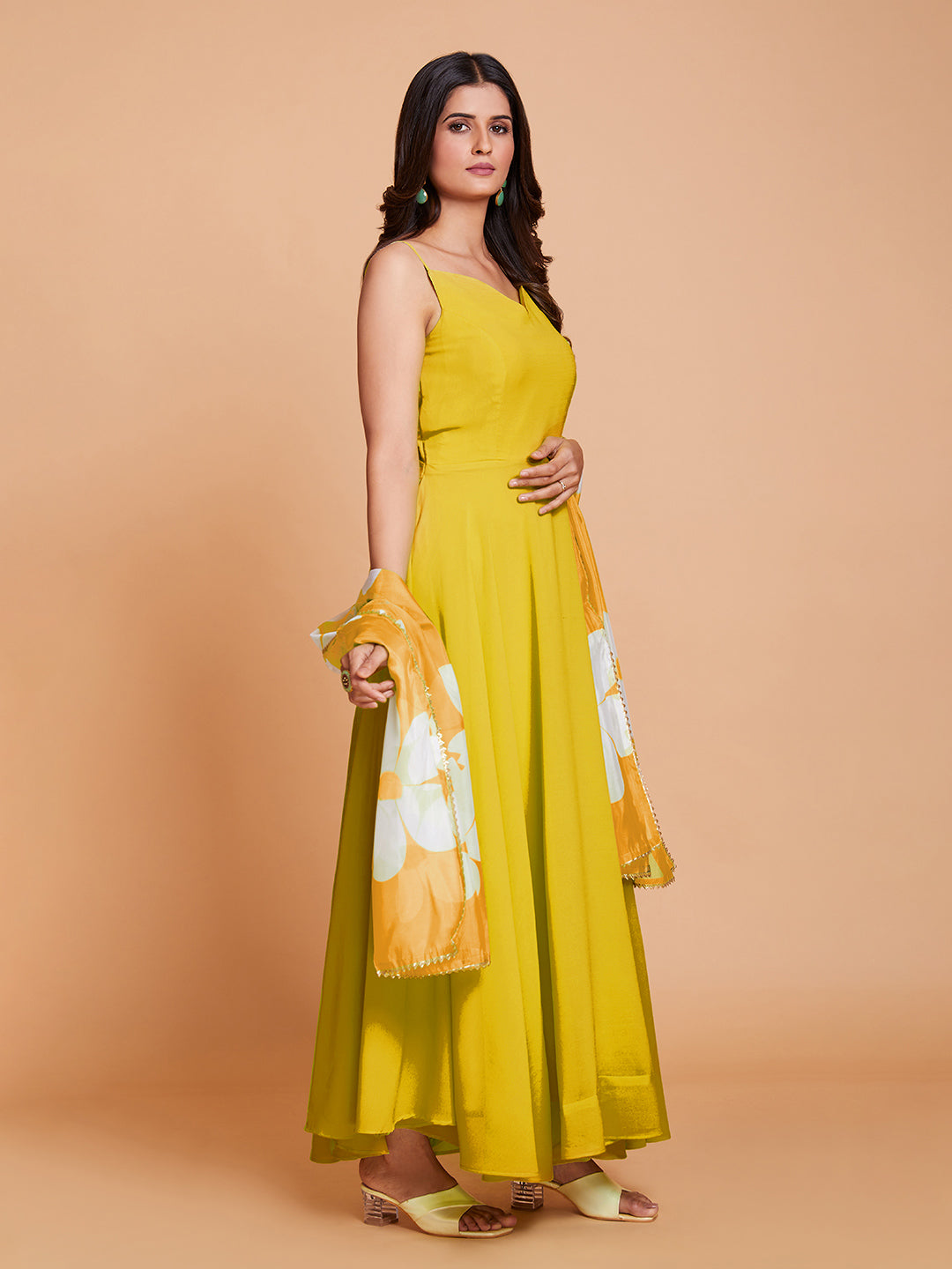 Honeydew Harmony Fully Flared Georgette Gown
