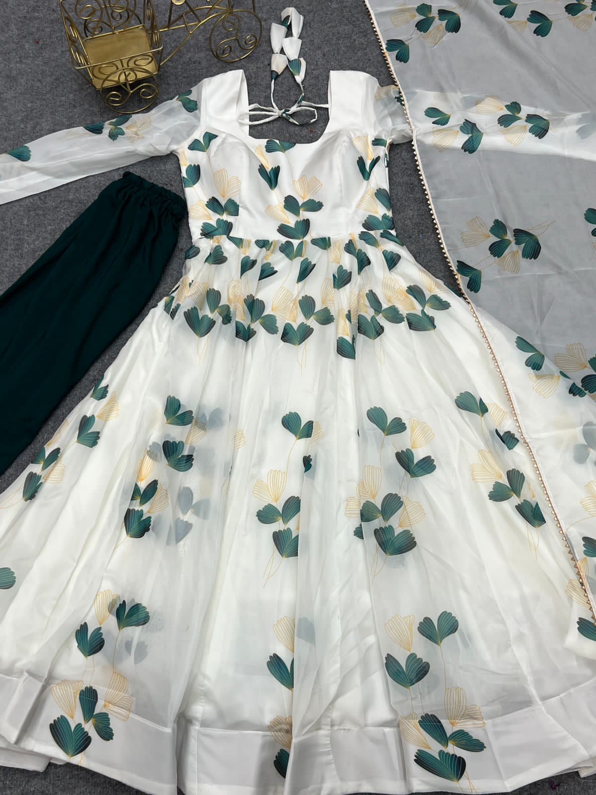 White Tabby Organza Floral Flair Anarkali
