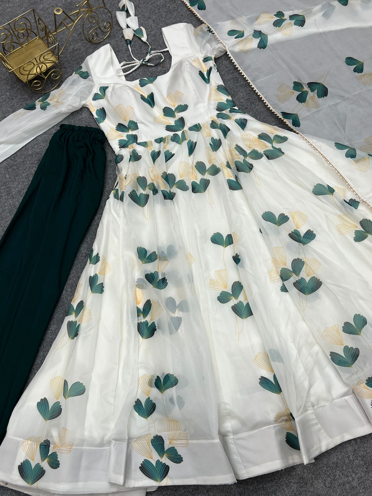 White Tabby Organza Floral Flair Anarkali