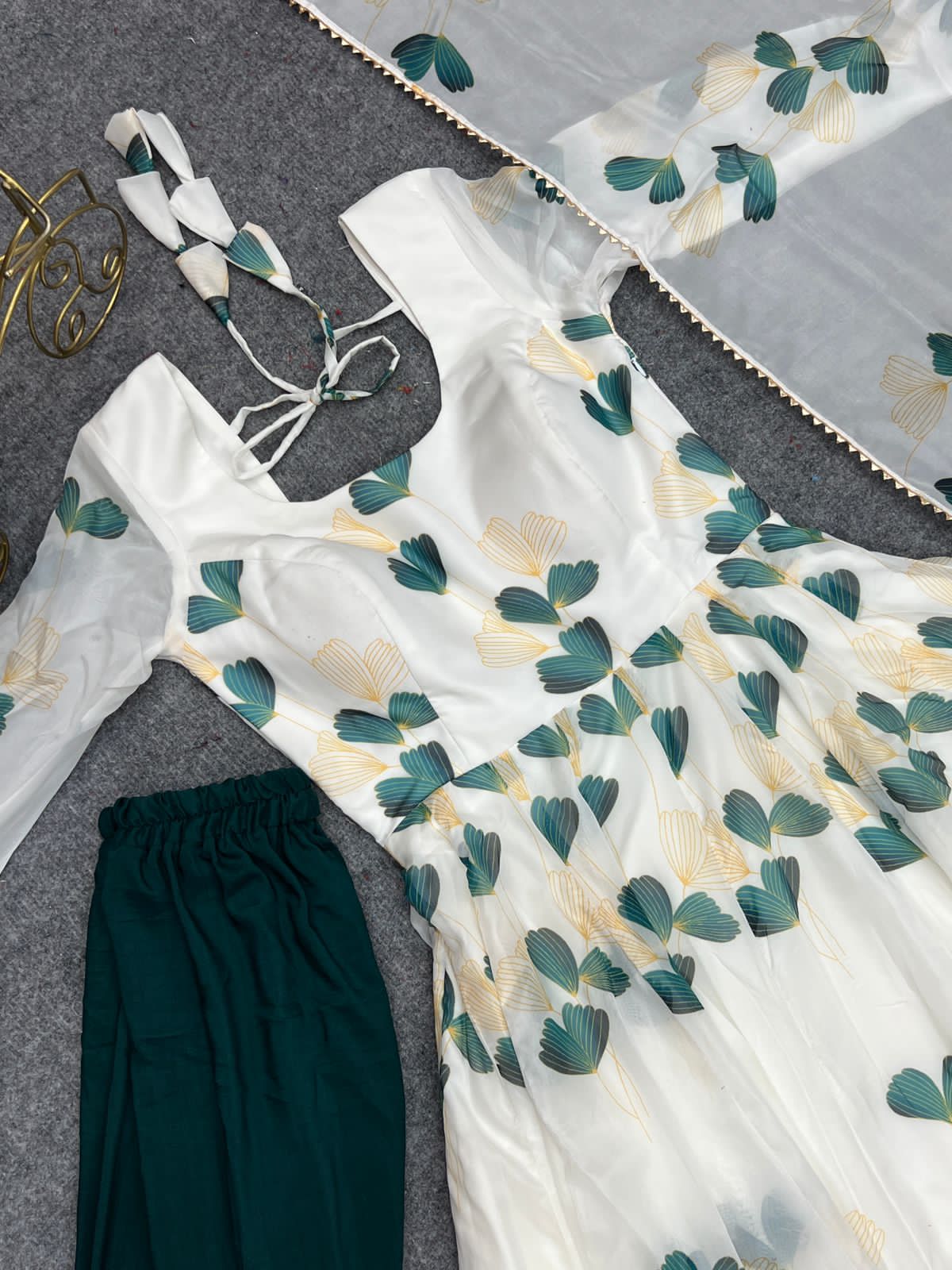 White Tabby Organza Floral Flair Anarkali