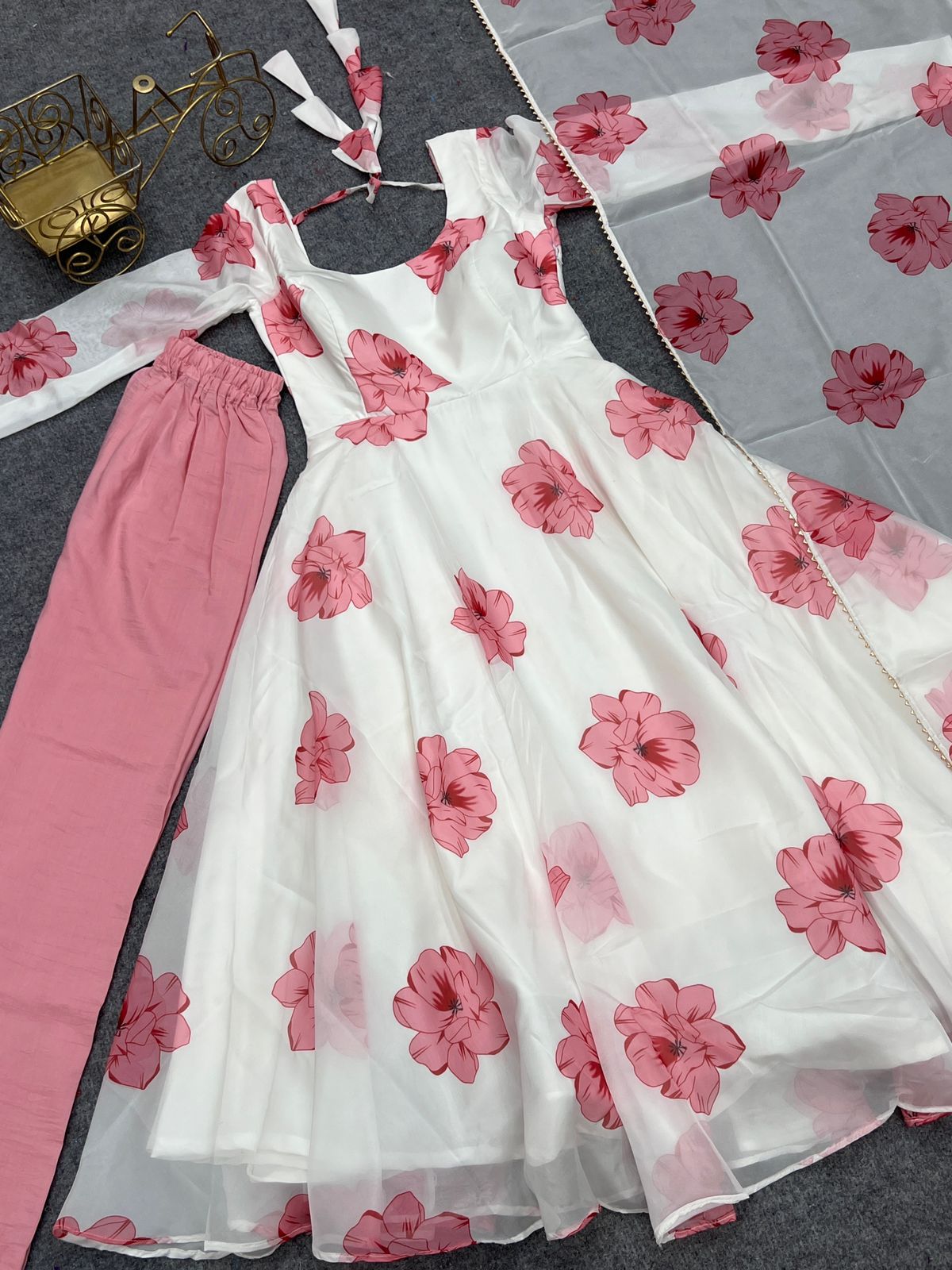 Tabby Organza Floral Print 3D Bloom Anarkali