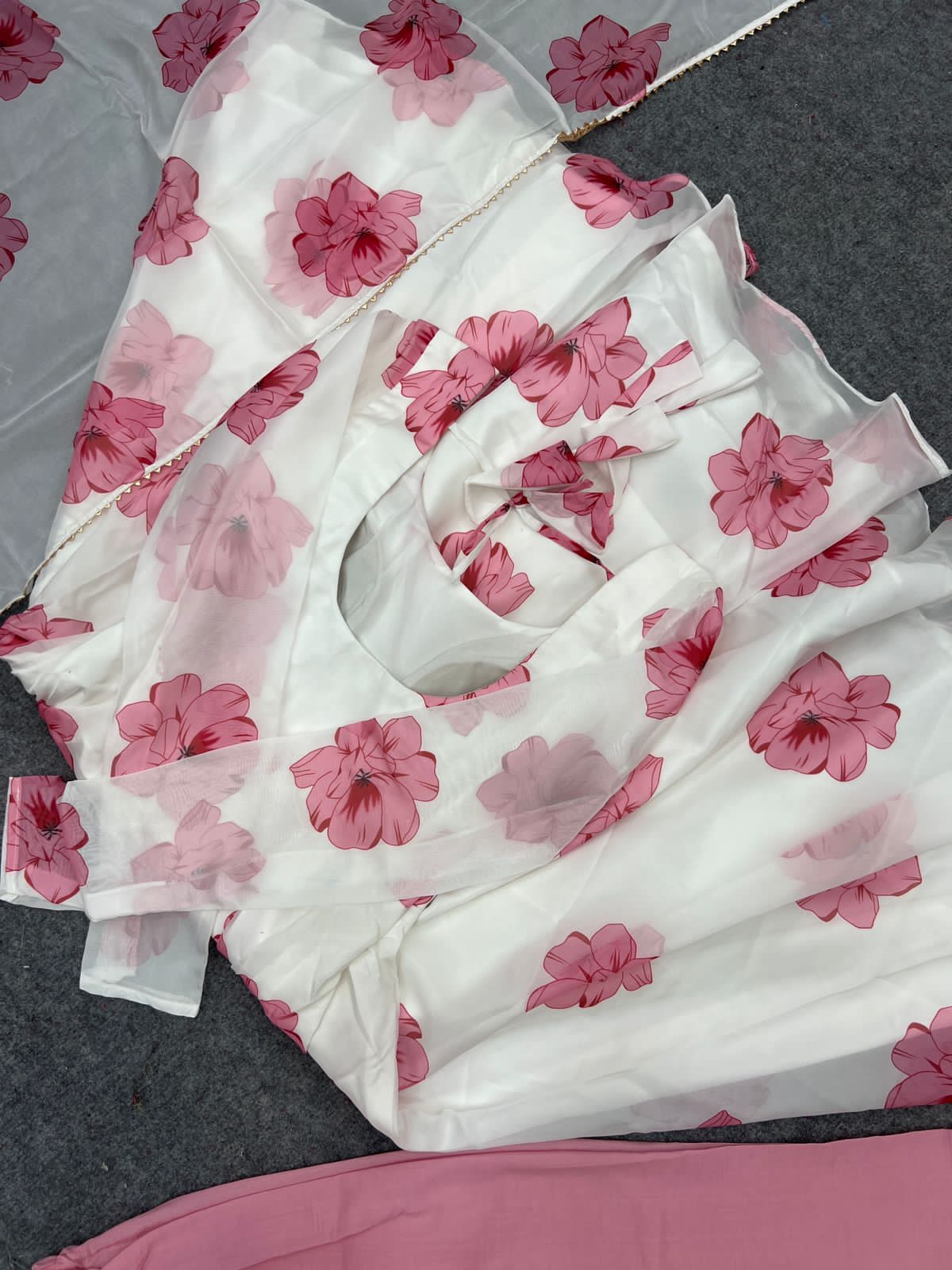 Tabby Organza Floral Print 3D Bloom Anarkali