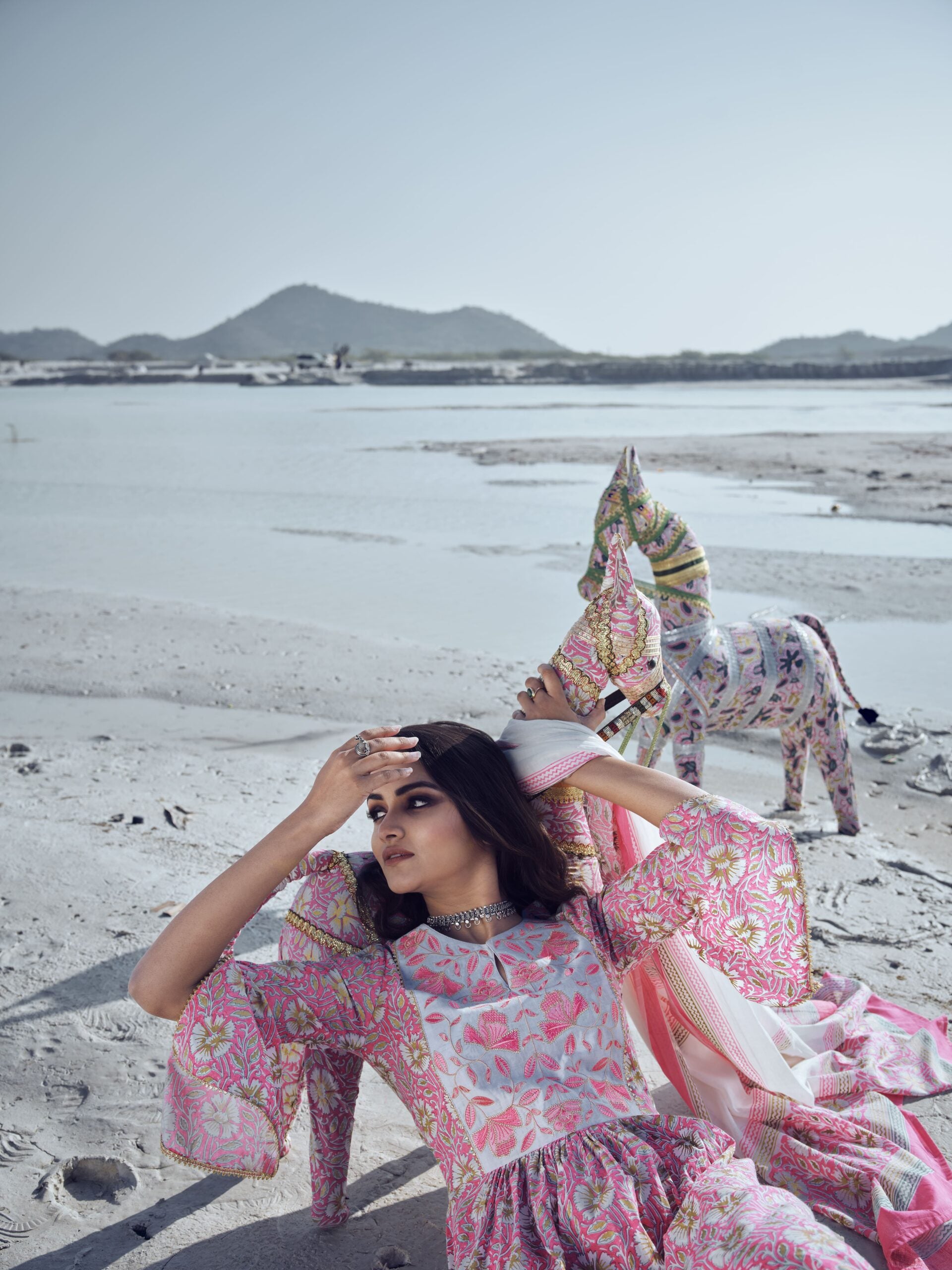 Bubblegum Pink Hibiscus Printed Indo Western Kurta Set