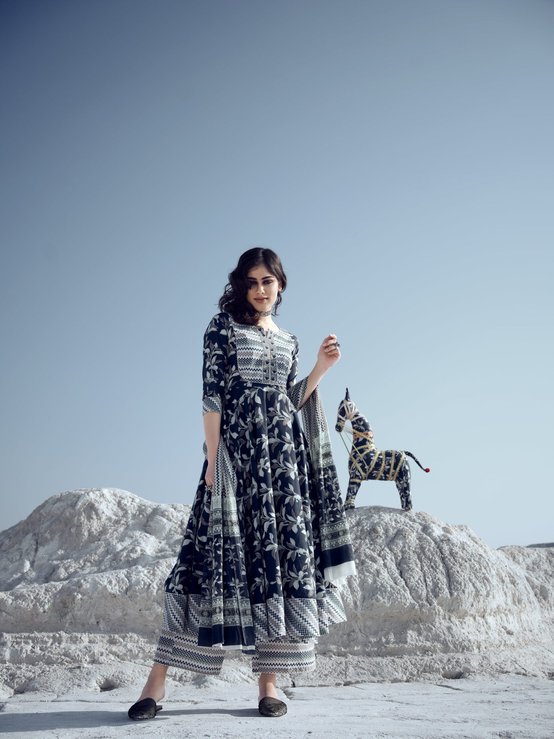 Slate Grey Anarkali Kurta Set