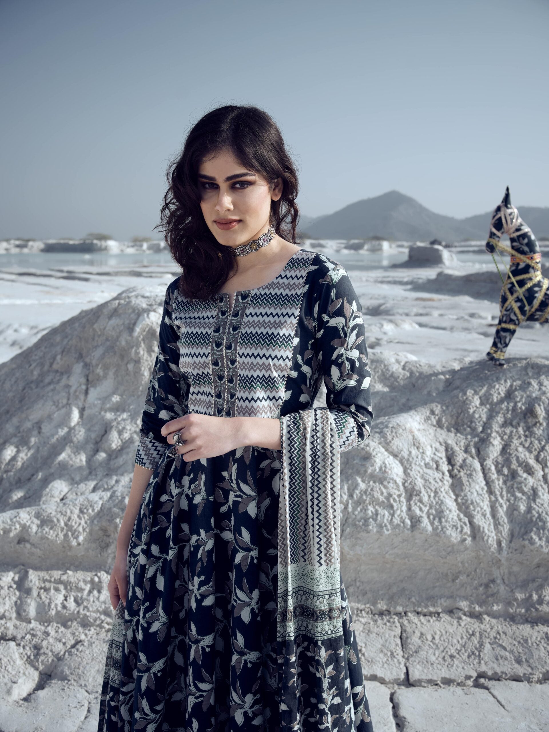 Slate Grey Anarkali Kurta Set