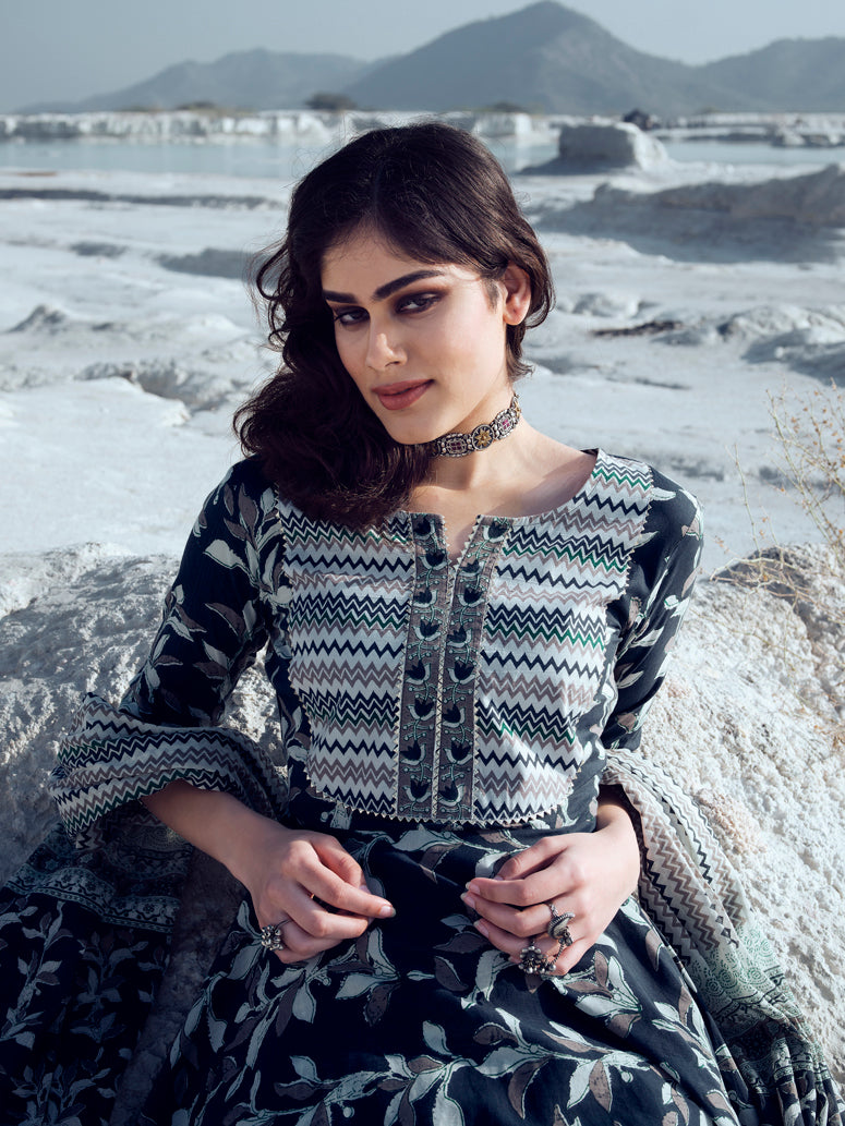 Slate Grey Anarkali Kurta Set