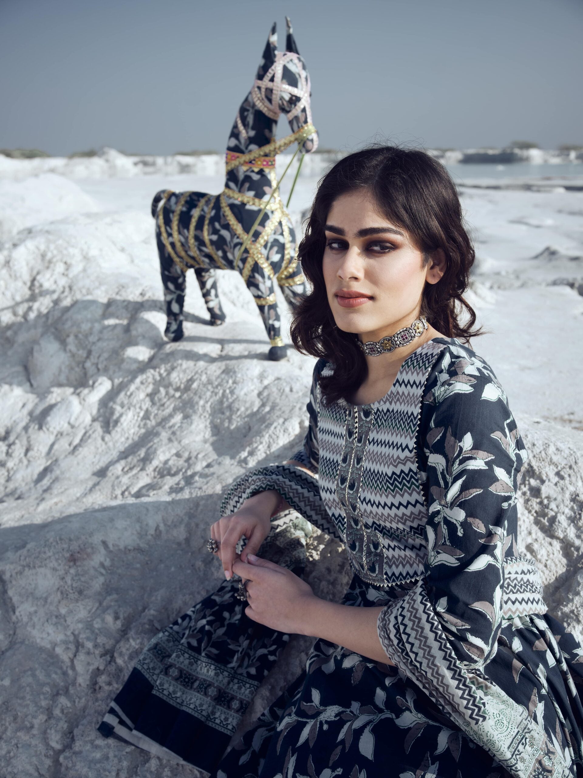 Slate Grey Anarkali Kurta Set