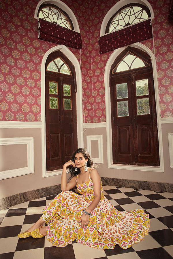 Dandelion Yellow and Rose Pink Anarkali and Sharara Set