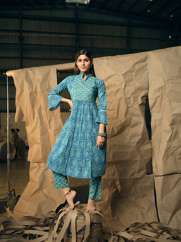 Cobalt Blue Indo Western Kurta Set