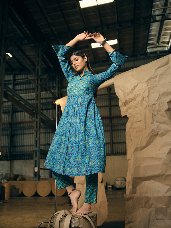 Cobalt Blue Indo Western Kurta Set