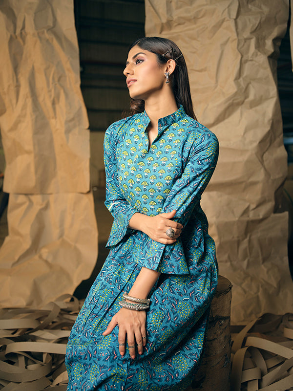 Cobalt Blue Indo Western Kurta Set