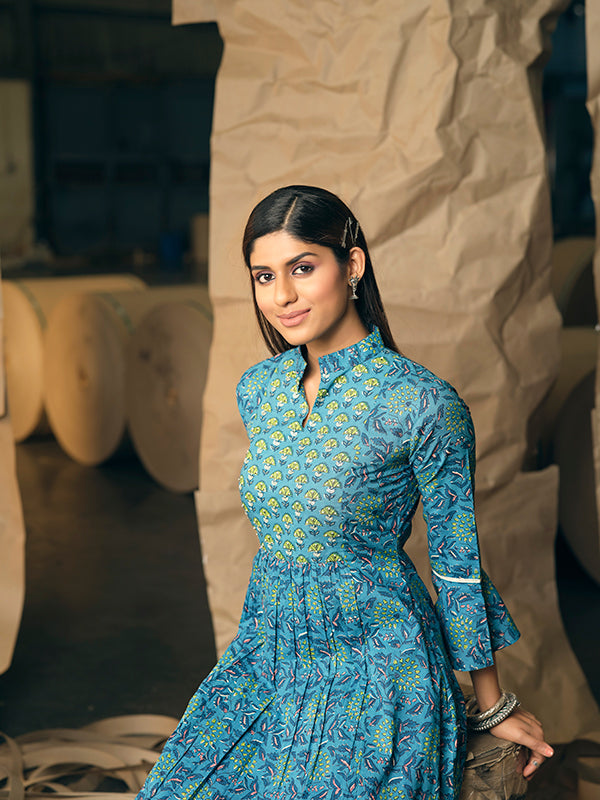 Cobalt Blue Indo Western Kurta Set