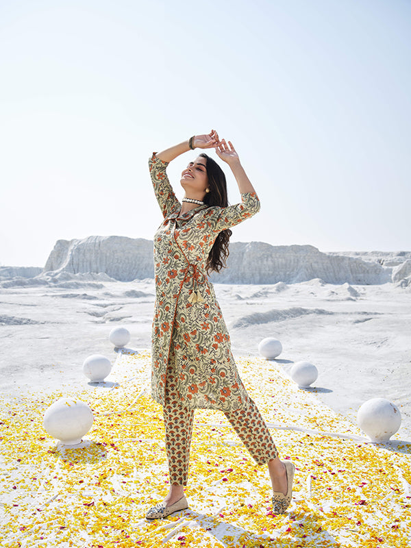 Camel and Rust Brown Shirt Collar Kurta Set