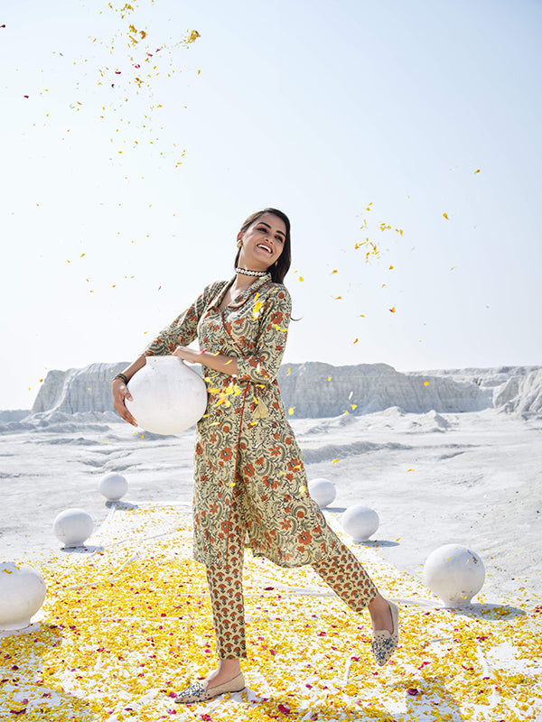 Camel and Rust Brown Shirt Collar Kurta Set