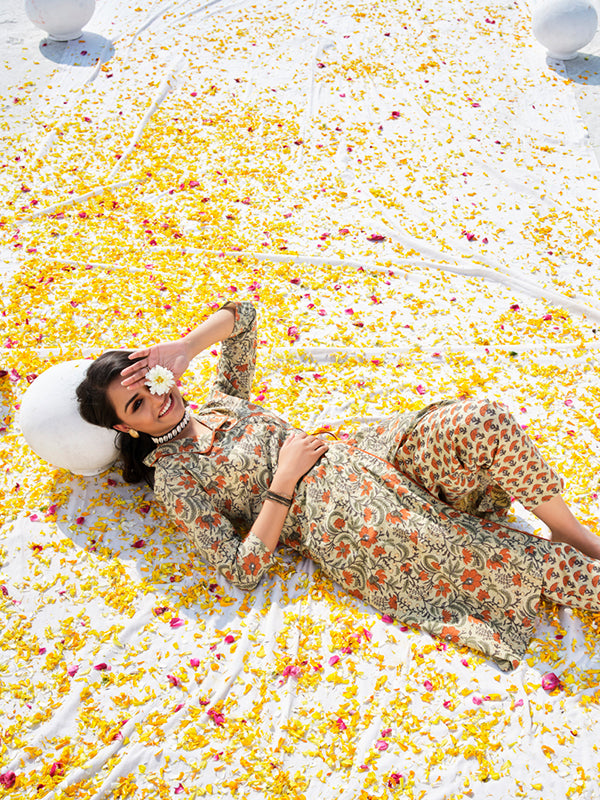 Camel and Rust Brown Shirt Collar Kurta Set