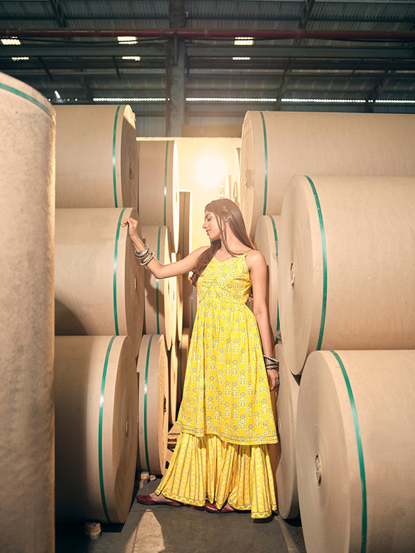 Pineapple Yellow Spaghetti Peplum Sharara Set