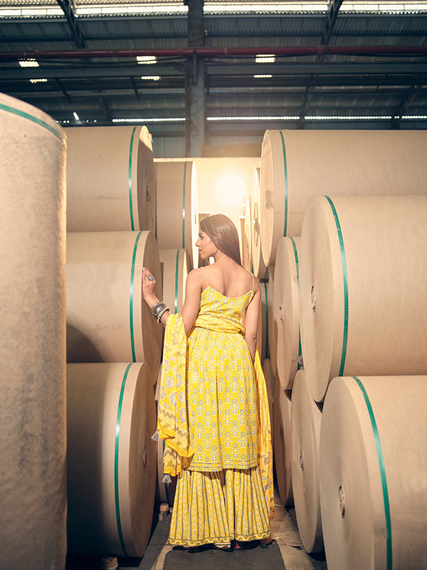 Pineapple Yellow Spaghetti Peplum Sharara Set