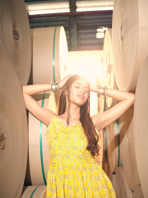 Pineapple Yellow Spaghetti Peplum Sharara Set