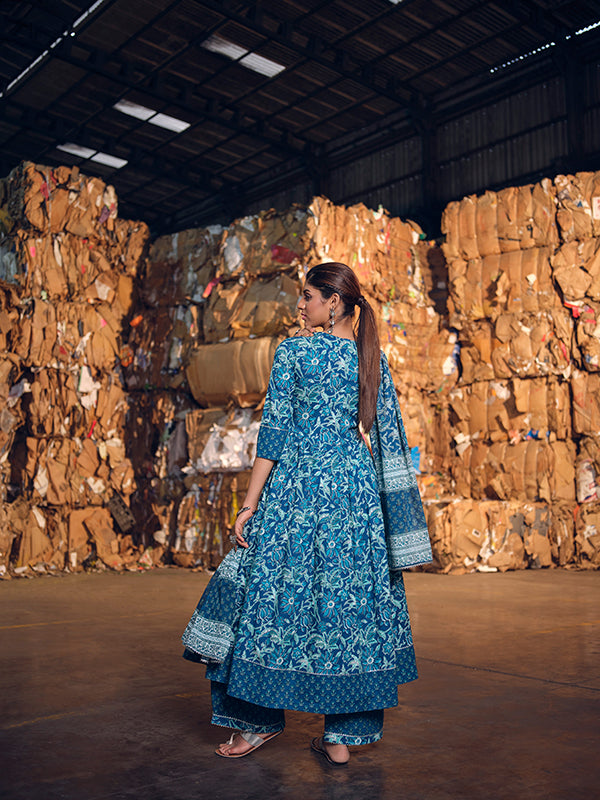 Navy Blue Handworked Flared Kurta Set