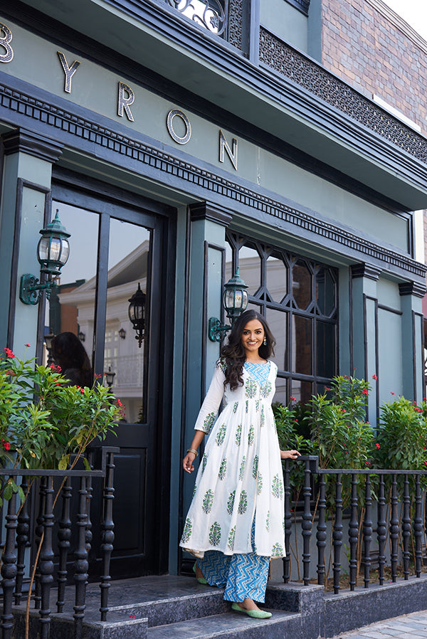 Pure White and Dodger Blue Shrug Set
