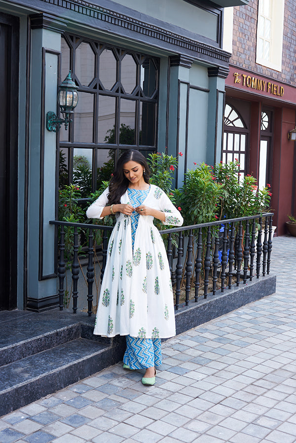 Pure White and Dodger Blue Shrug Set