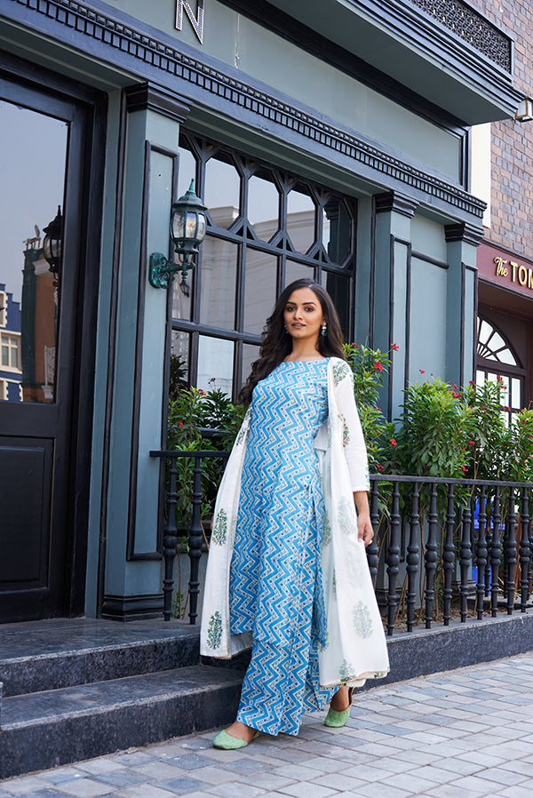 Pure White and Dodger Blue Shrug Set