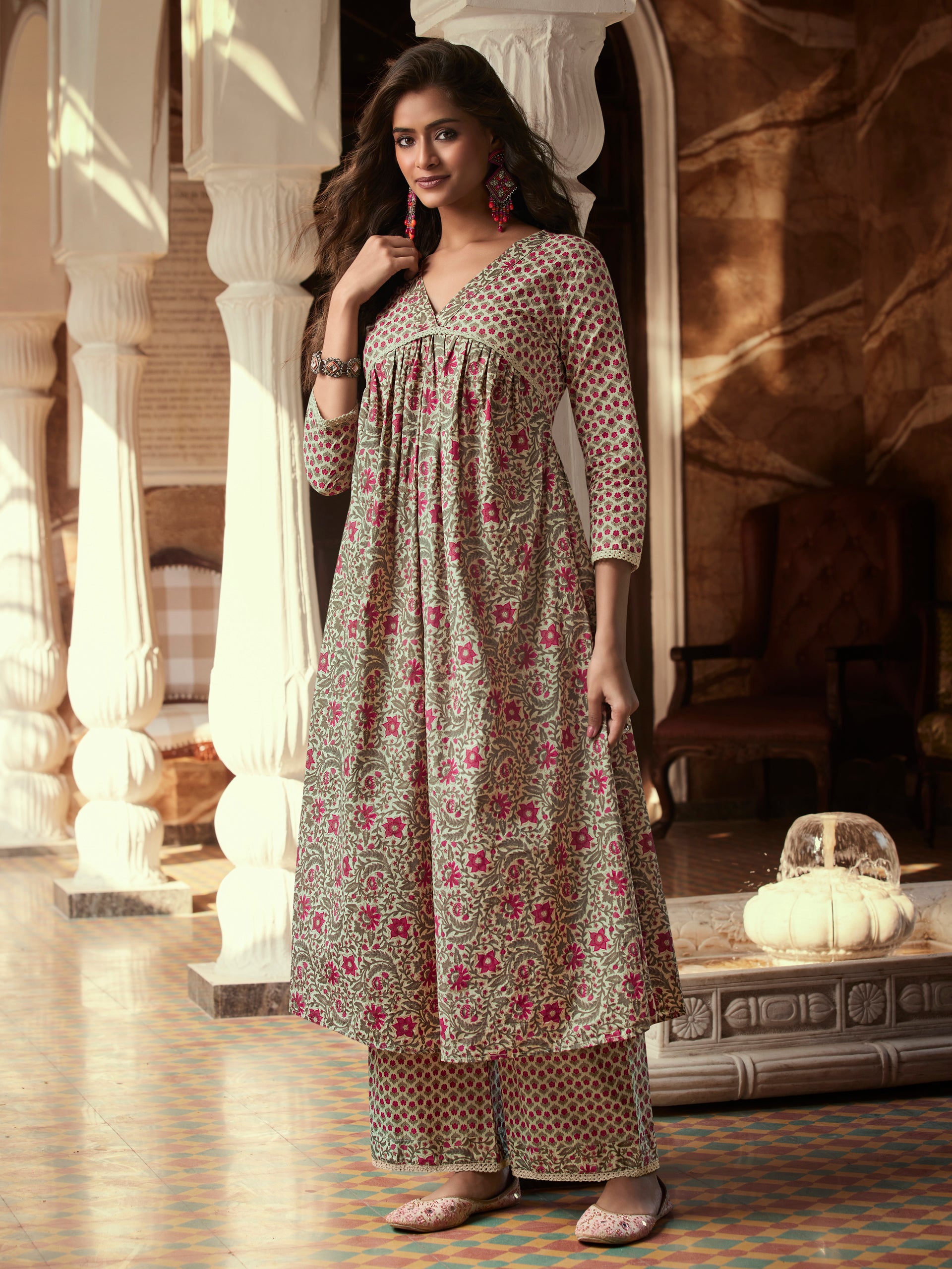 Ecru Batwing Flared Kurta Set