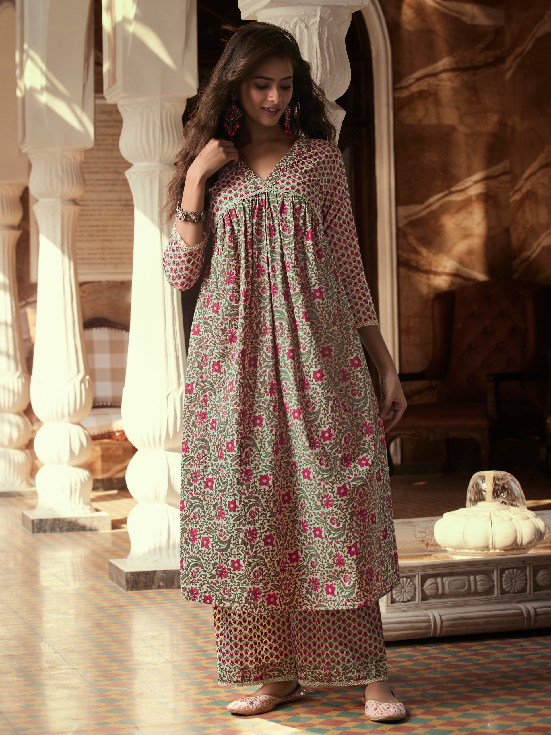 Ecru Batwing Flared Kurta Set