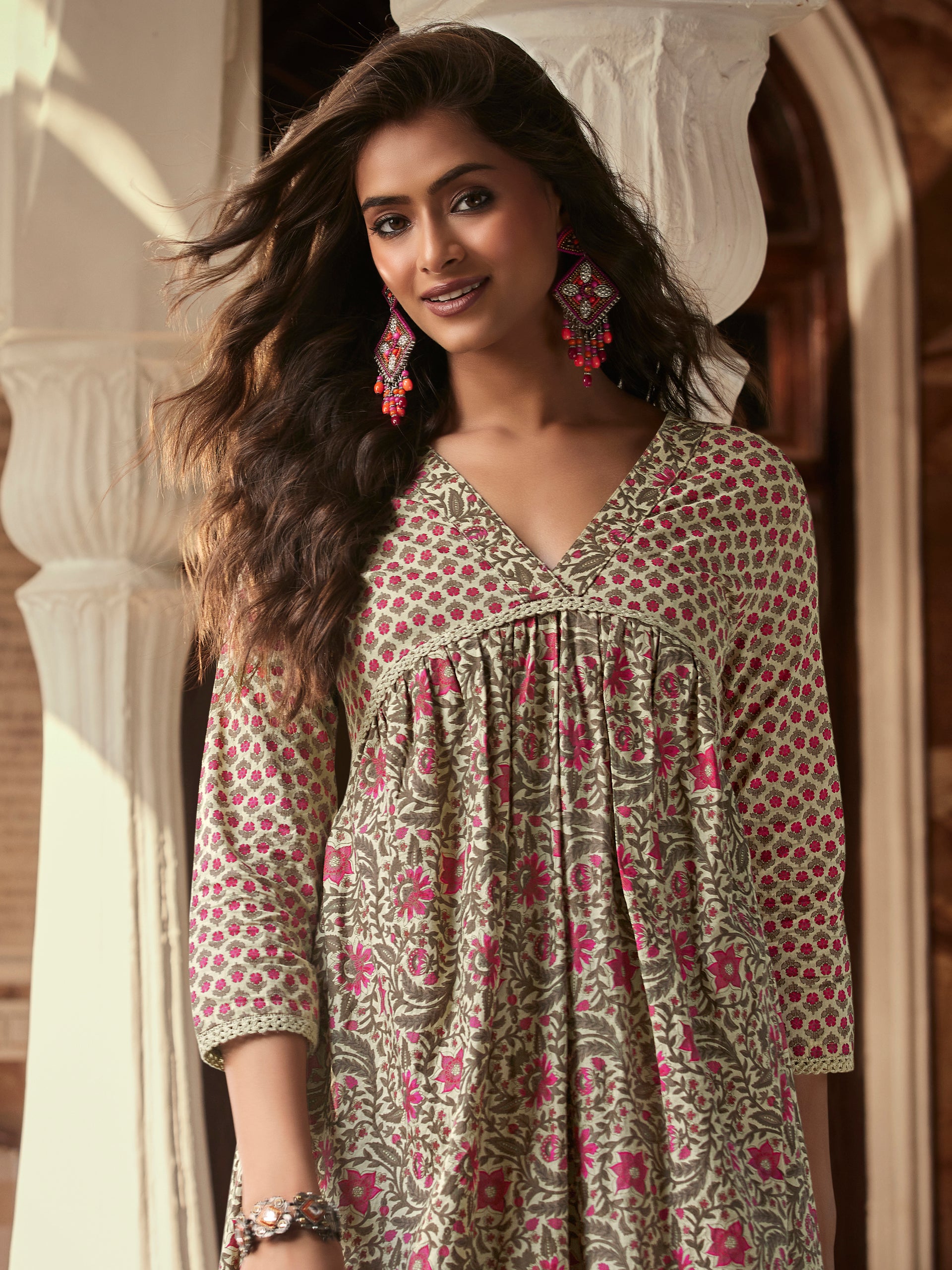 Ecru Batwing Flared Kurta Set