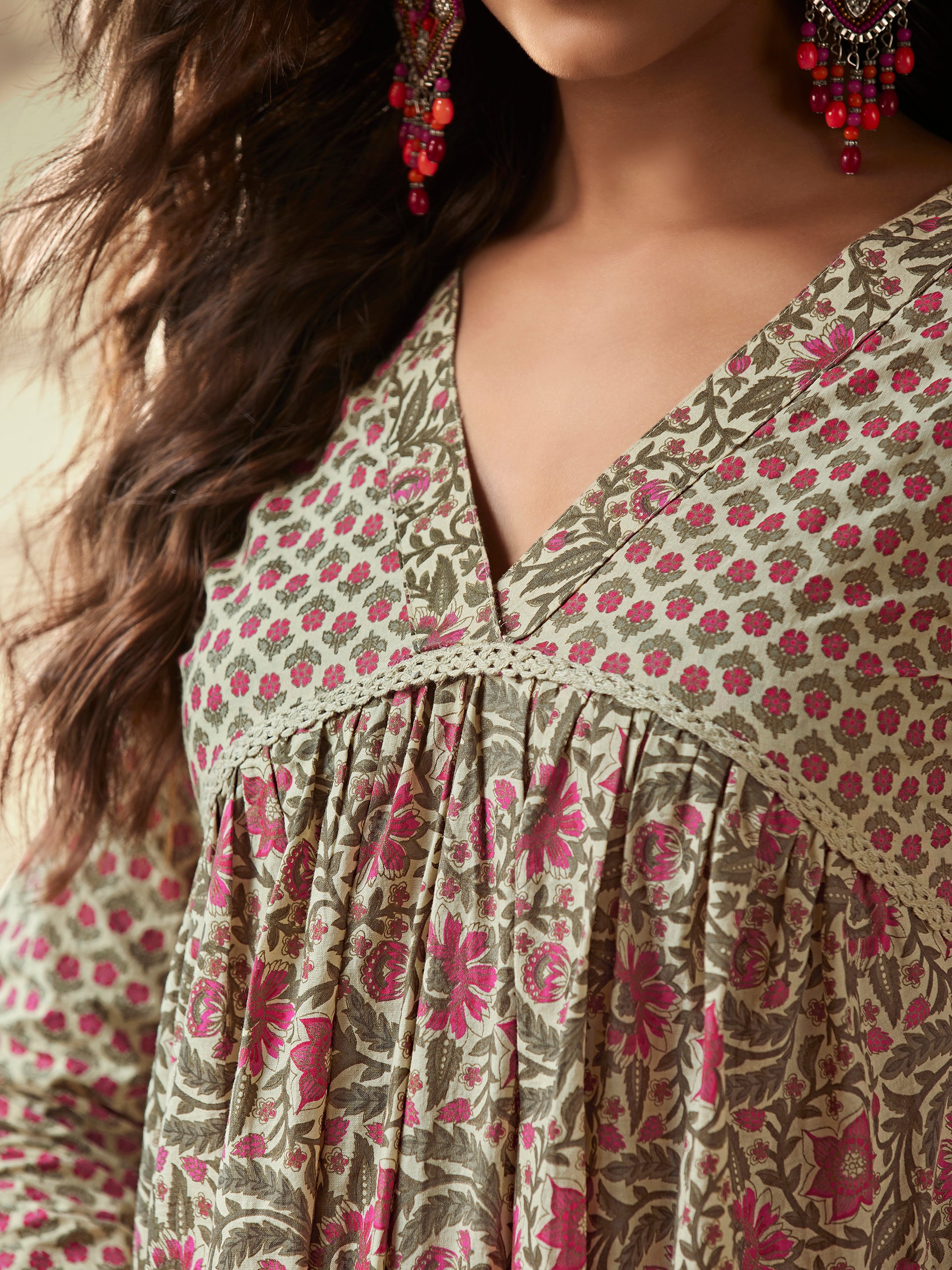 Ecru Batwing Flared Kurta Set