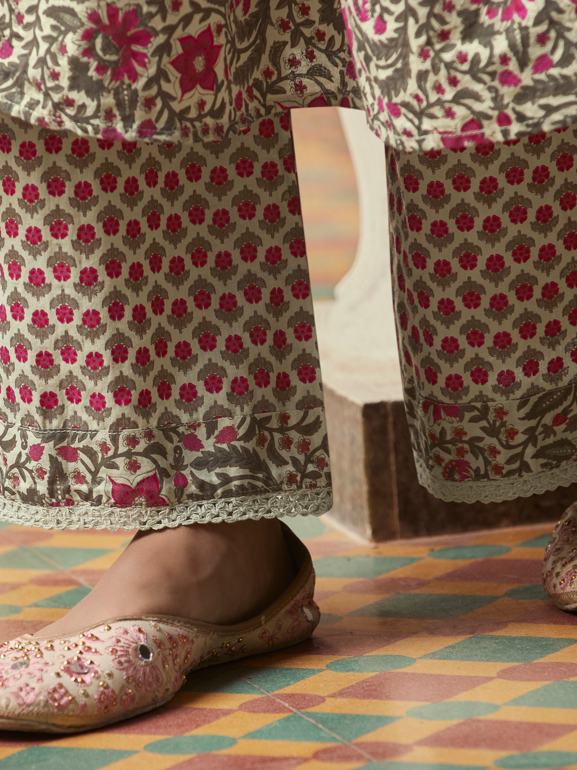 Ecru Batwing Flared Kurta Set