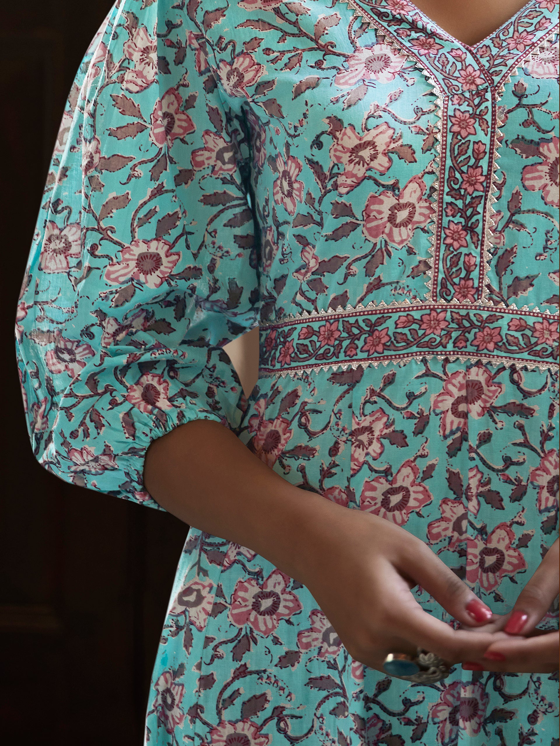 Turkish Blue V Neck Long Dress