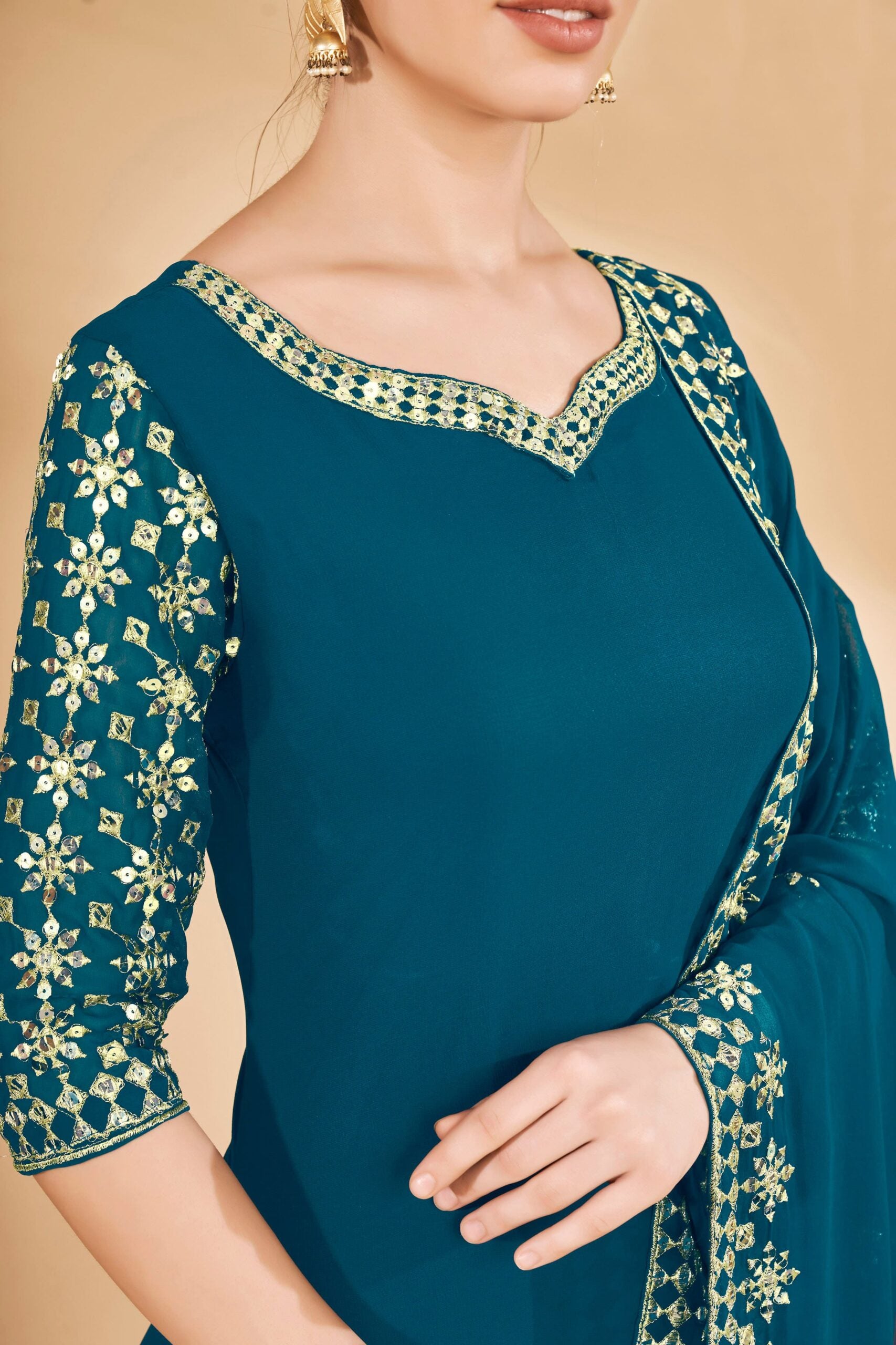 Niharika Twilight Sequin Rama Blue Palazzo Suit