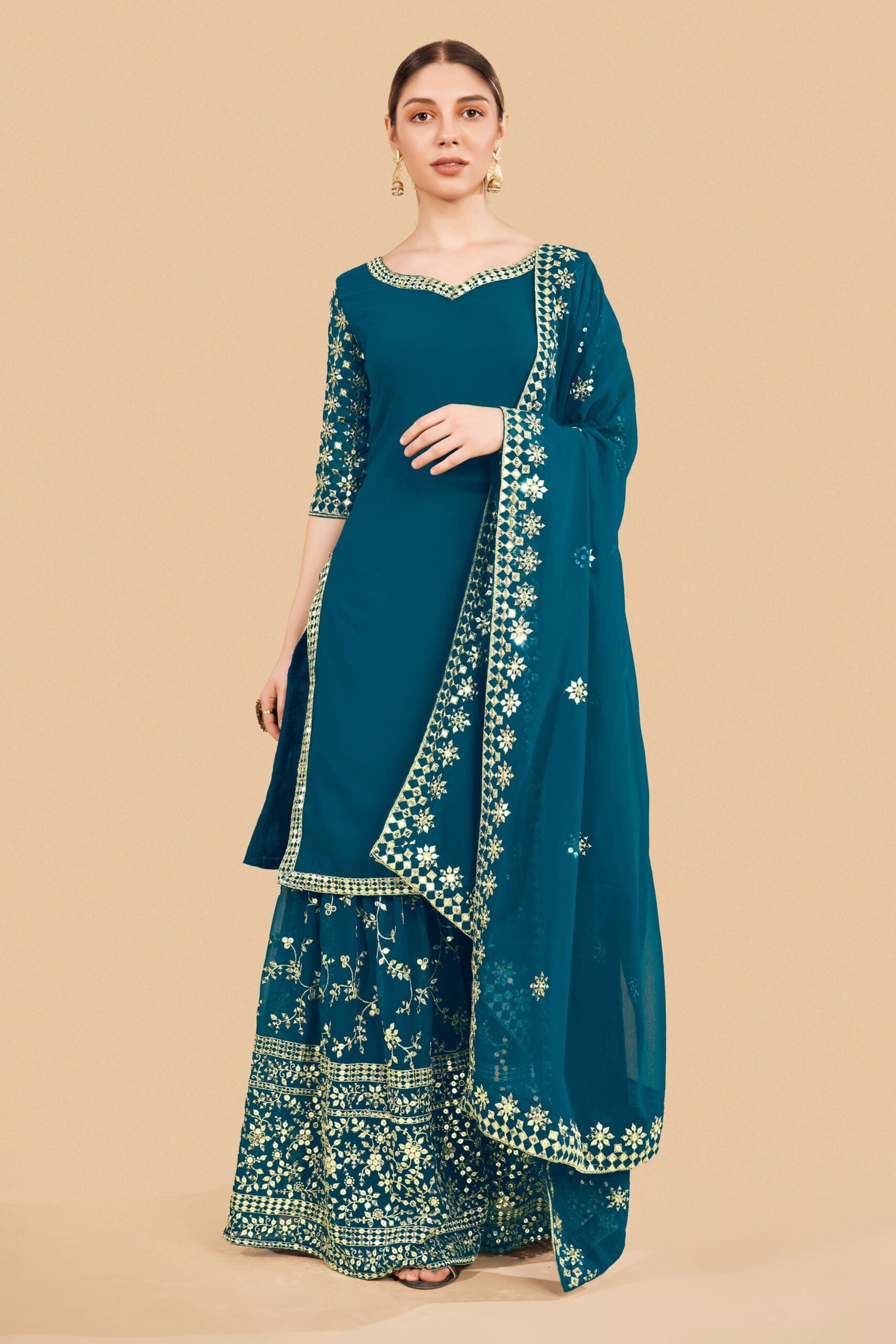 Niharika Twilight Sequin Rama Blue Palazzo Suit