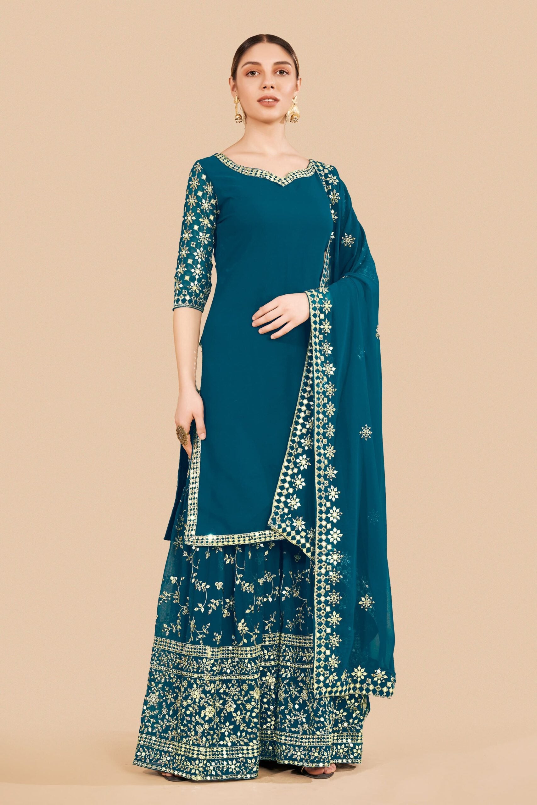 Niharika Twilight Sequin Rama Blue Palazzo Suit