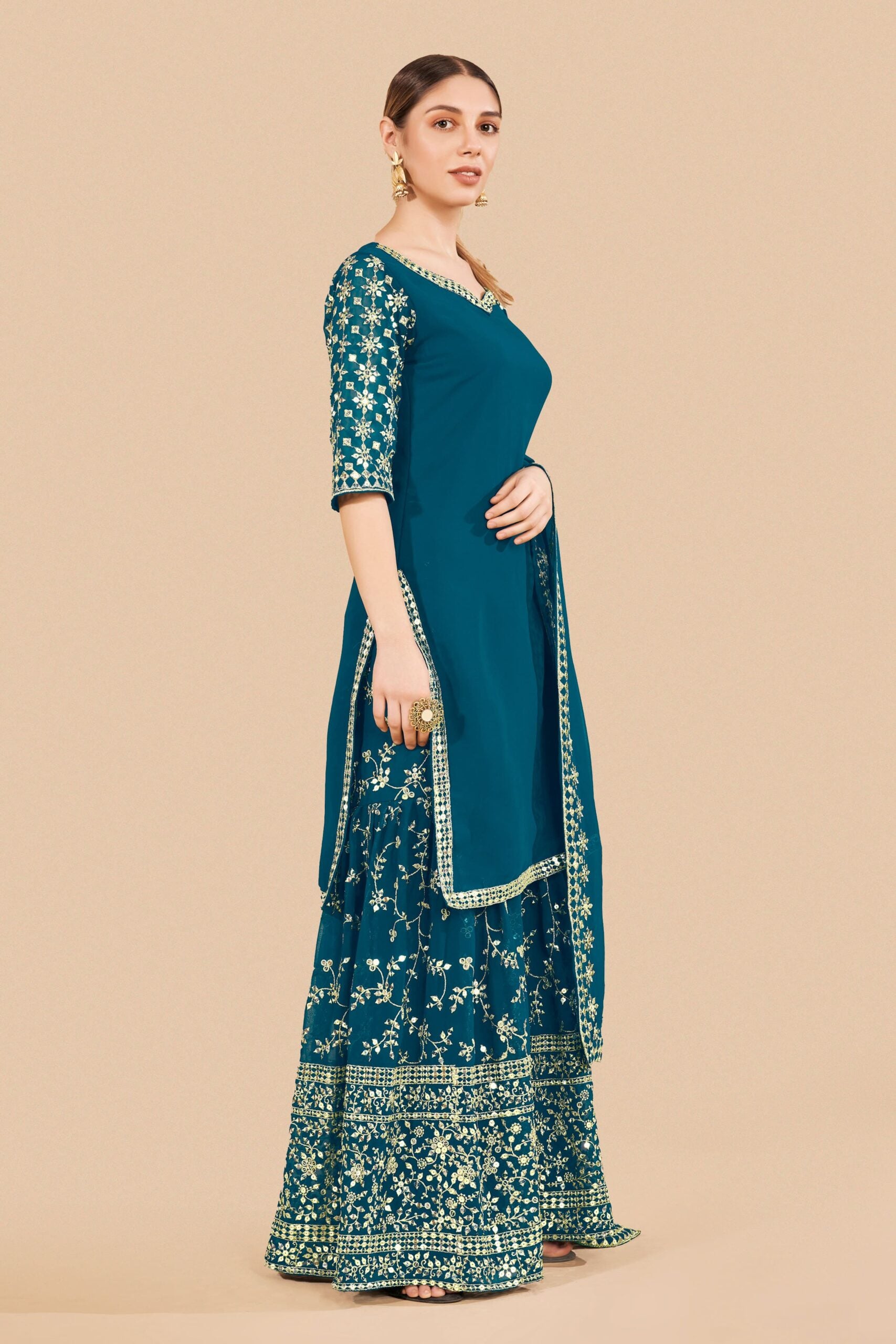 Niharika Twilight Sequin Rama Blue Palazzo Suit