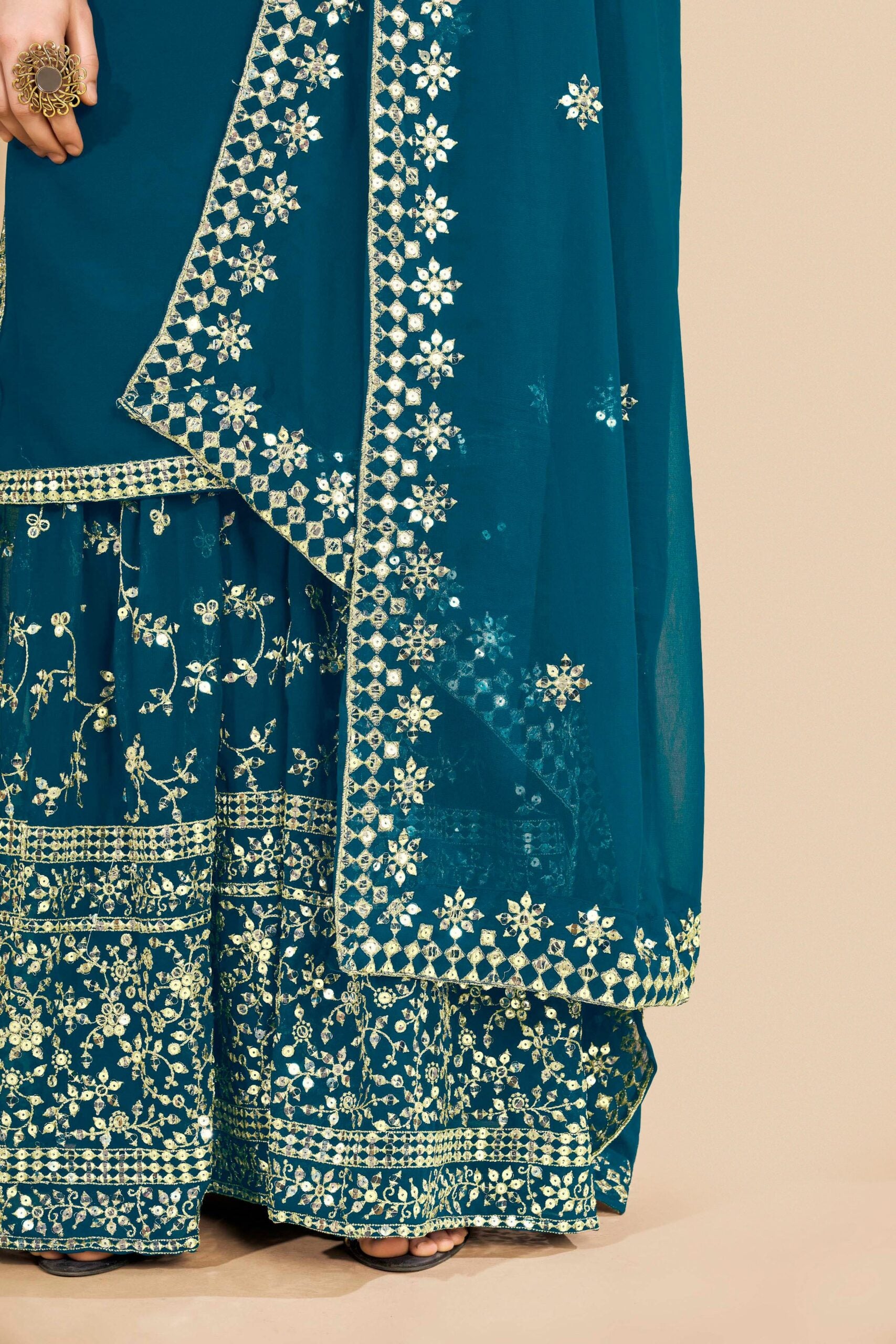 Niharika Twilight Sequin Rama Blue Palazzo Suit