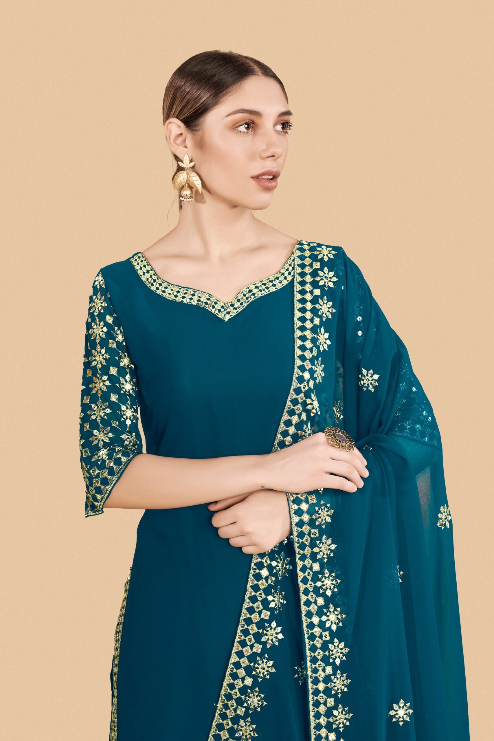 Niharika Twilight Sequin Rama Blue Palazzo Suit