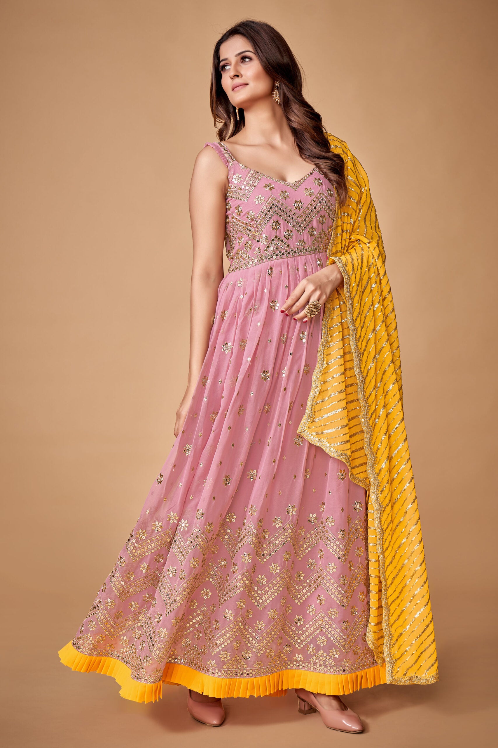 Charulata's Baby Pink Georgette Grace Sparkling Sequins Gown