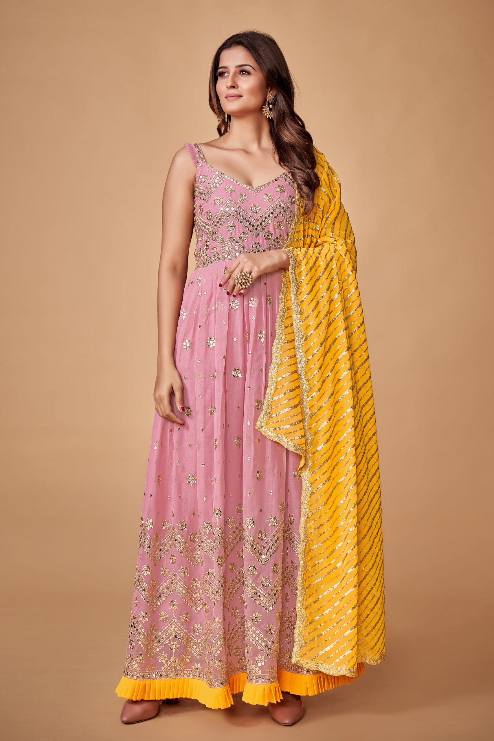 Charulata's Baby Pink Georgette Grace Sparkling Sequins Gown